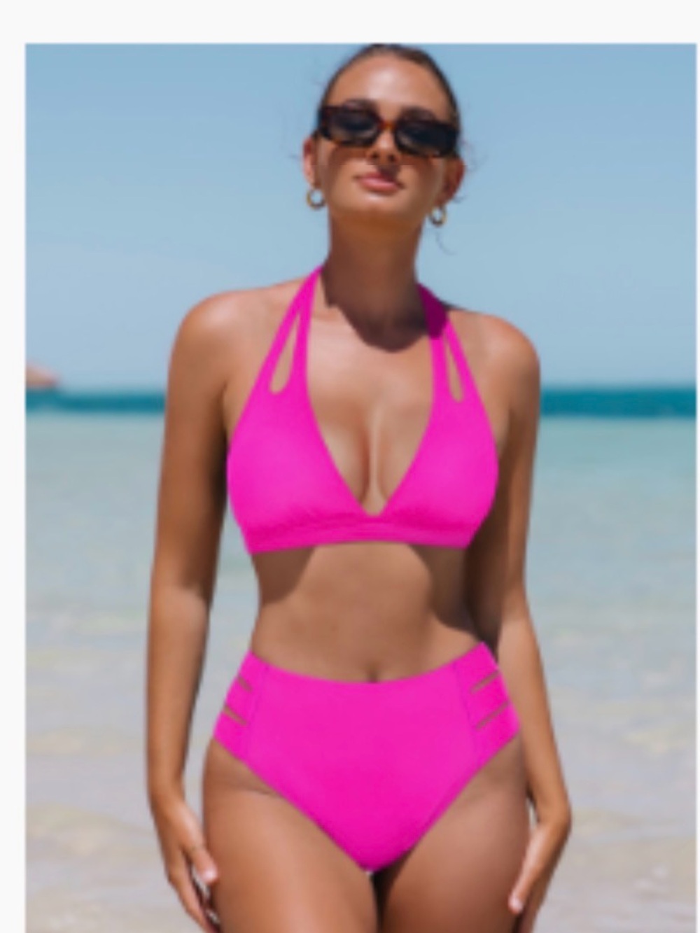 Popvil Hot Pink High-Waist Bikini Set sz Large